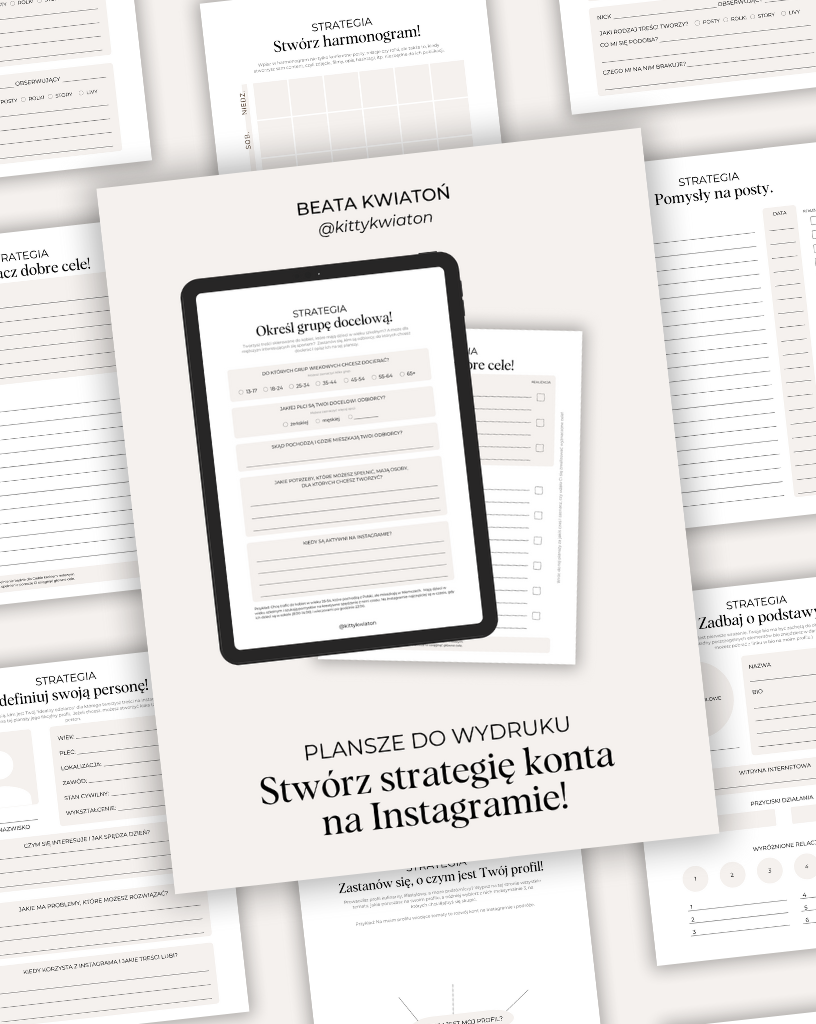 Plansze do planowania strategii konta na Instagramie - Beata Kwiatoń, e-book