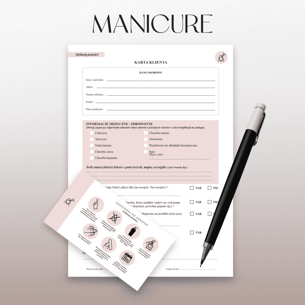 MANICURE, zestaw – Anna Miakienko; dokumenty zabiegowe