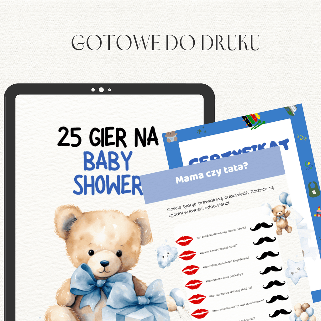 25 Gry i zabawy NA BABY SHOWER gotowe do druku + CERTYFIKAT - @gotowedodruku; gra