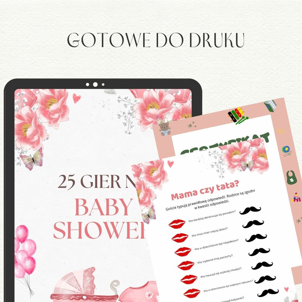 25 Gry i zabawy NA BABY SHOWER gotowe do druku + CERTYFIKAT - @gotowedodruku; gra