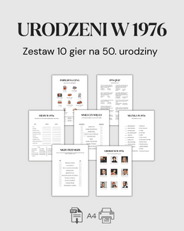 Zestaw gier na 50. urodziny – quiz urodzinowy 1976 - @fajnedodruku; gra