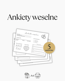 Ankiety weselne ślubne dla gości weselnych – 5 wzorów PDF - @fajnedodruku; ankiety