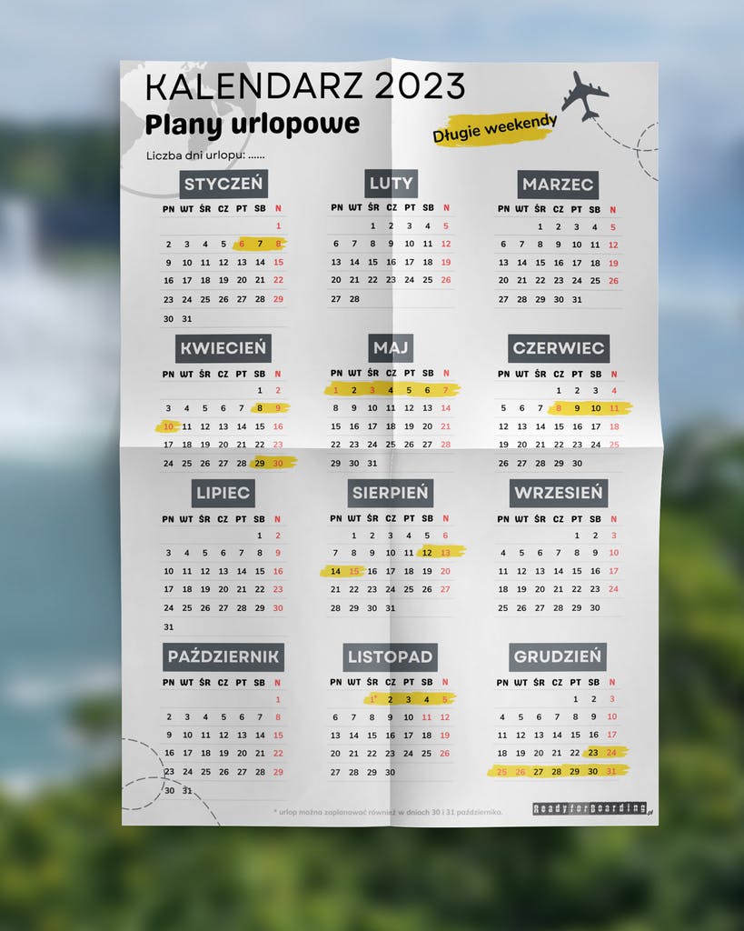 Kalendarz 2023 – plany urlopowe – Ready for Boarding, planer