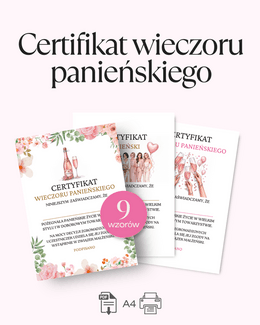 Certyfikat Wieczoru Panieńskiego - PDF DO DRUKU - @fajnedodruku; certyfikat