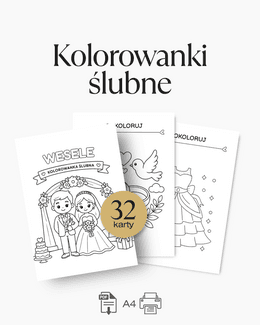Kolorowanki ślubne dla dzieci – zestaw weselny PDF do druku - @fajnedodruku; kolorowanki